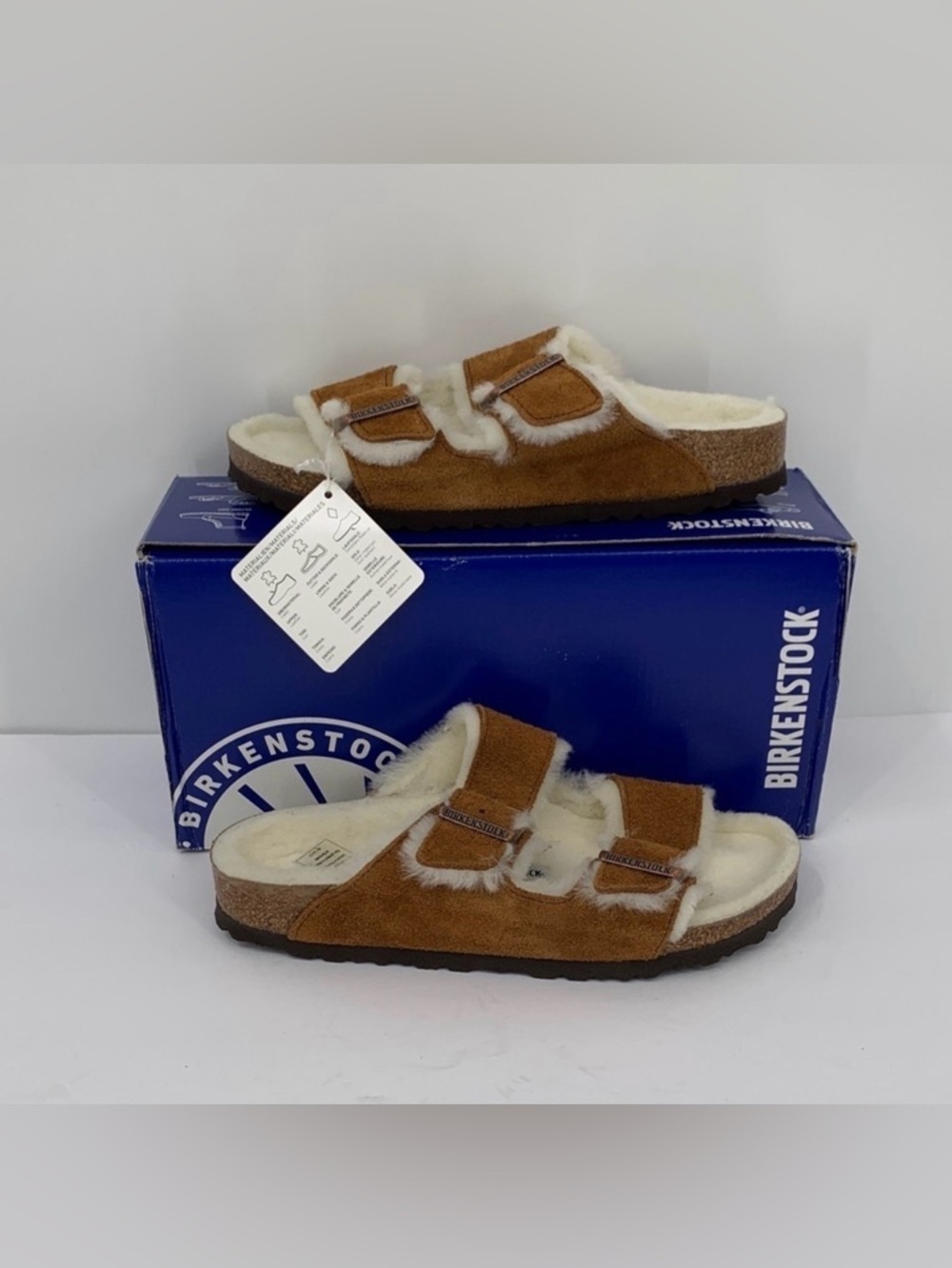 Birkenstock Arizona shearling double strap sandal shoe brown fur lined new 38 7